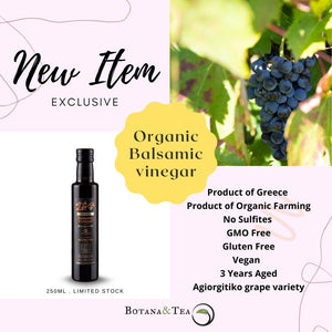 Organic Balsamic Vinegar, 250ml, 3 years aged, Non GMO, No Sulfites added