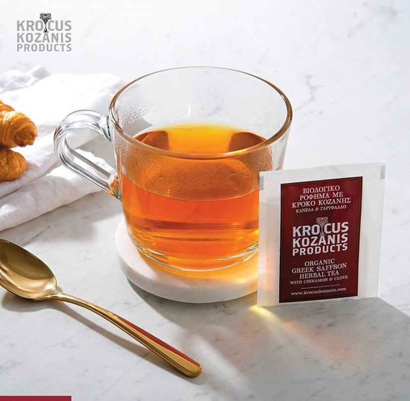 Organic Saffron Herbal Tea : Cinnamon, Clove & Greek Saffron Tea (Gluten-Free, Caffeine-Free)