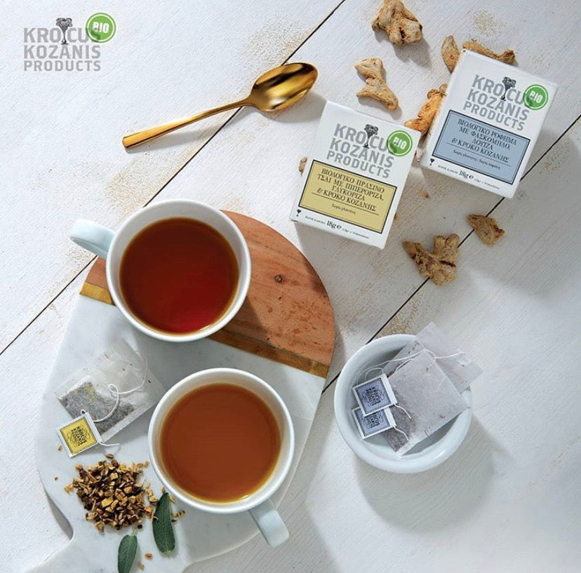 Organic Saffron Herbal Tea : Green Tea Ginger,  Liquorice & Greek Saffron Tea (Gluten-Free)
