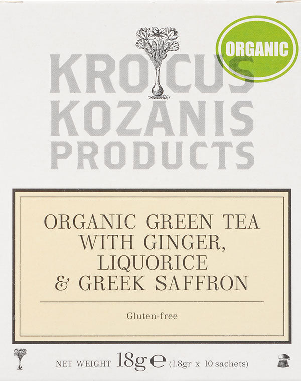 Organic Saffron Herbal Tea : Green Tea Ginger,  Liquorice & Greek Saffron Tea (Gluten-Free)